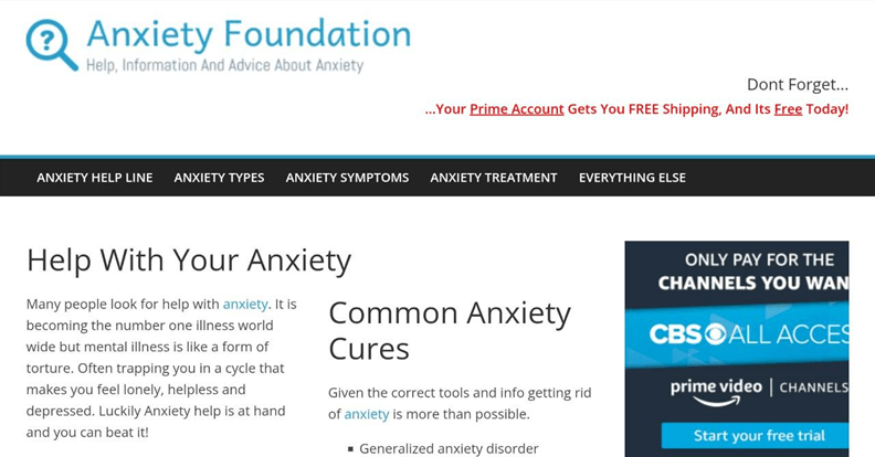 Anxiety Foundation - 12 Best Health Niche Sites That Pay Well To Write
